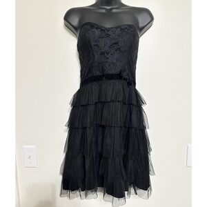 Y2K Vintage Strapless Mini Dress Medium Black Lace Goth‎ Fairy Grunge Whimsigoth